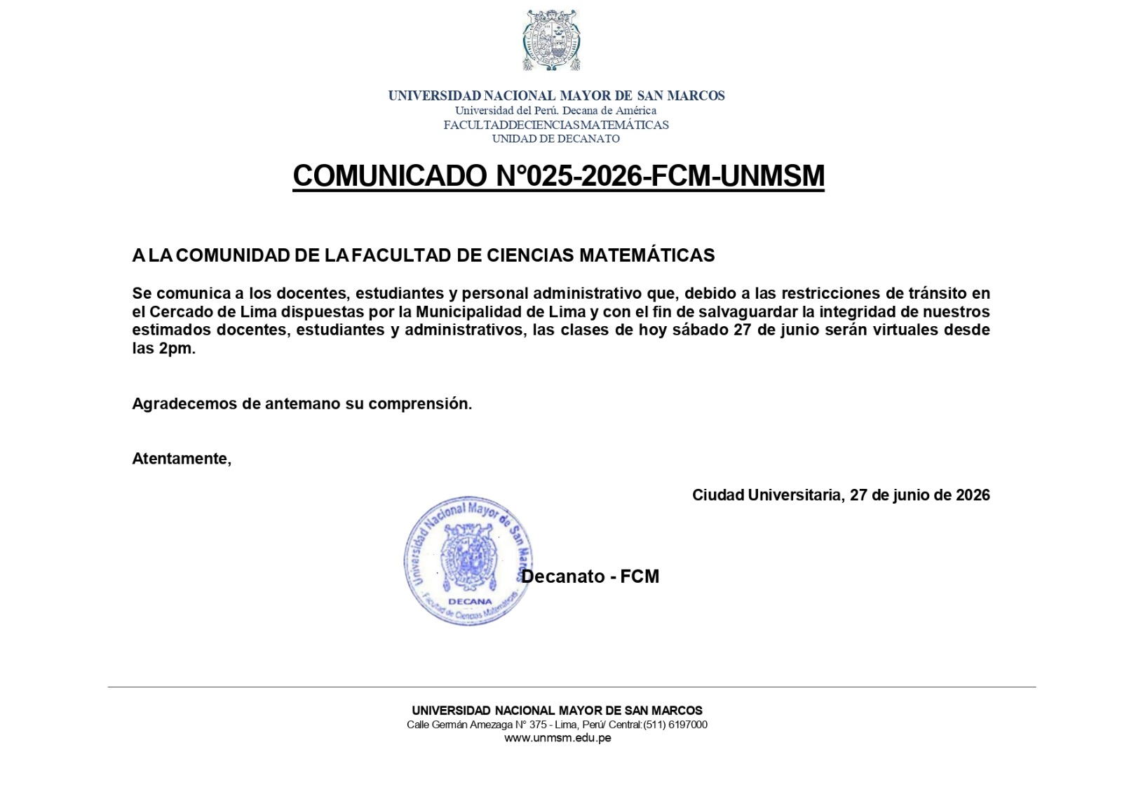Horario de Atención Posgrado